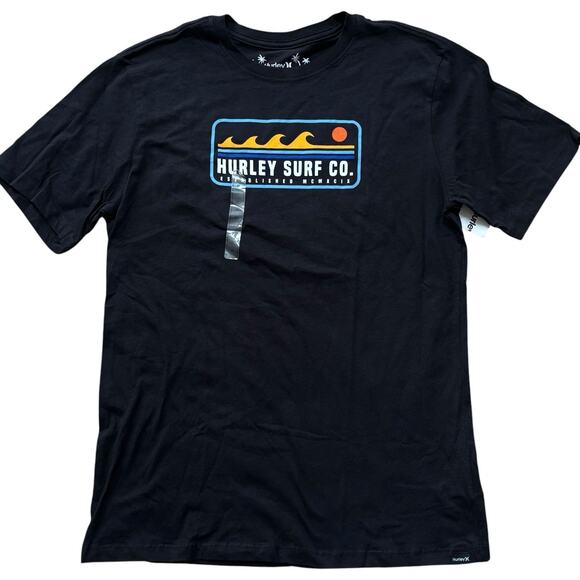 Hurley Surf Co. Black Short Sleeve Crew Neck Wave Chest Graphic Men's Medium NEW - Picture 1 of 5
